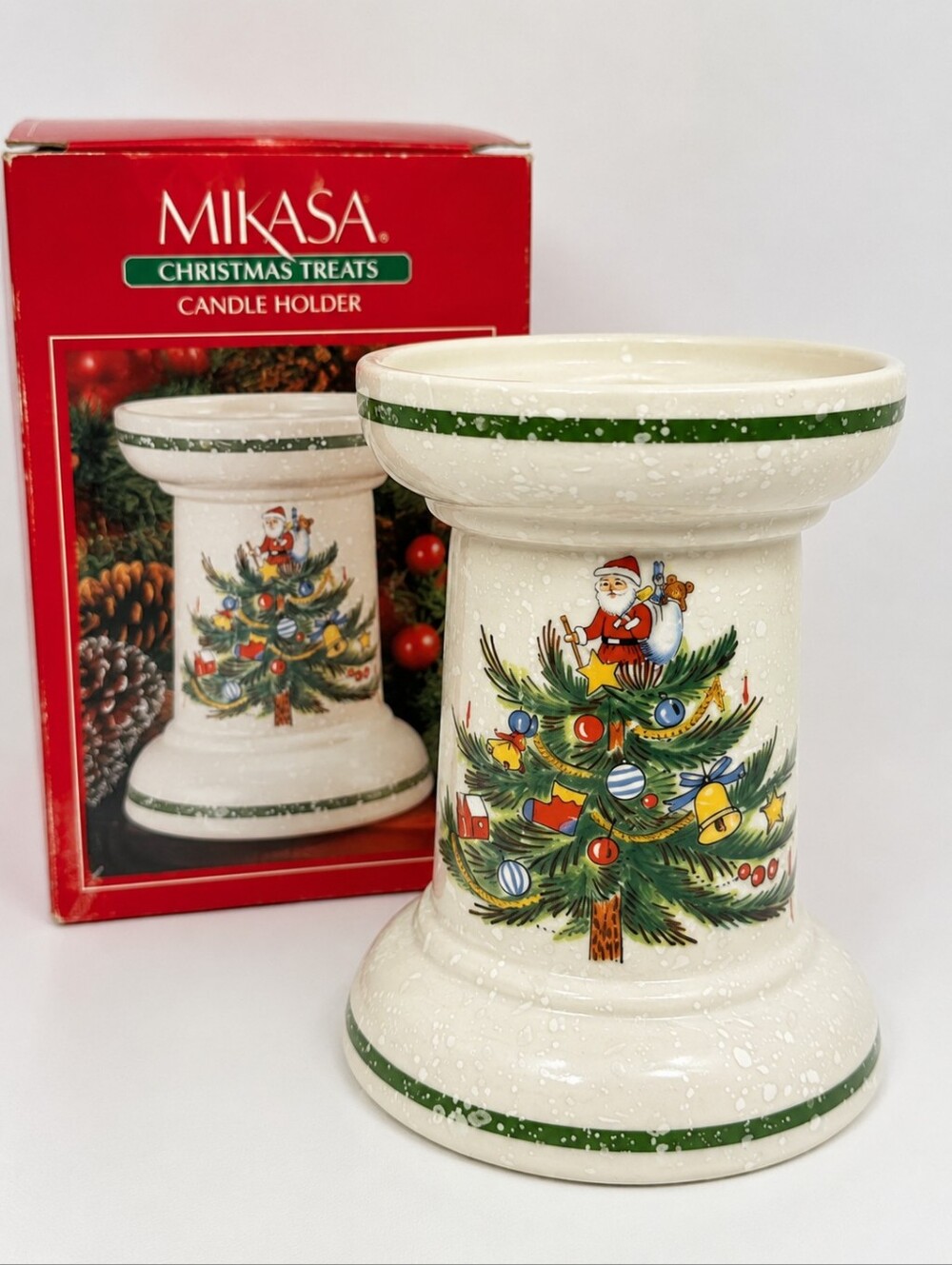 Mikasa Christmas Treats Ceramic Christmas Tree Santa Candle Holder